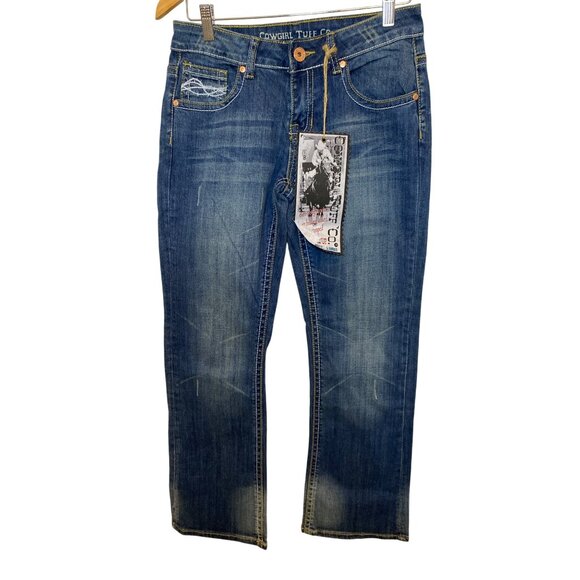 Cowgirl Tuff Co Women's Bootcut Distressed Blue Jeans , W:29 Cotton Blend, NWT - Picture 2 of 12
